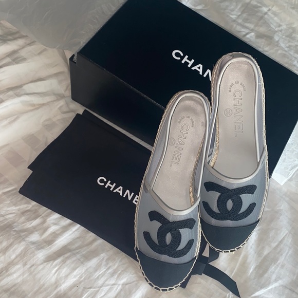 Chanel Mesh/Grosgrain Espadrilles ~grey - Picture 1 of 5